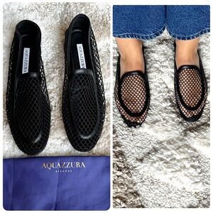 $650 AQUAZZURA Saint Germain leather-trimmed fishnet loafers mesh sheer flats